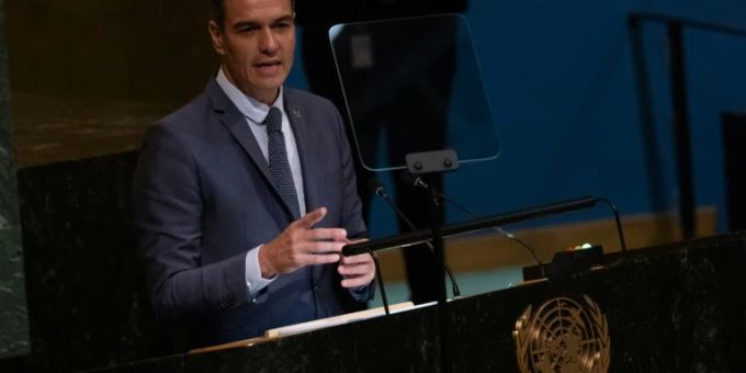 Sánchez bei einer Rede bei der UNO in New York Spanien