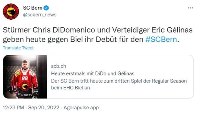 Chris DiDomenico und Eric Gelinas spielen heute erstmals für den SCB. SCB