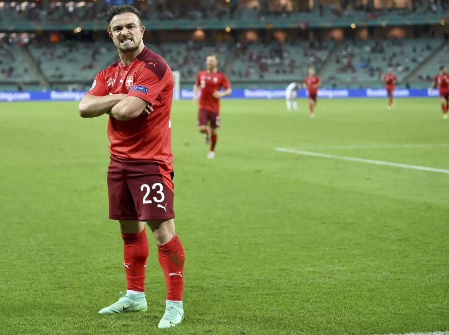 Xherdan Shaqiri jubelt nach seinem Treffer zum 3:1 gegen die Türkei.