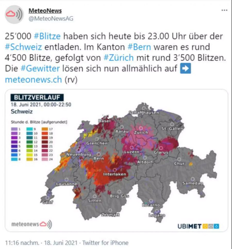 Schweiz Blitze Gewitter