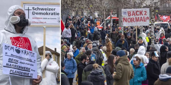 Die Demonstration gegen die Massnahmen gegen das Coronavirus in Liestal BL. Liestal Baselland Coronavirus Demonstration