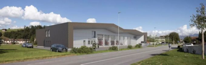 Das geplante Feuerwehr- und EW-Gebäude in Wangen SZ. Wangen SZ Feuerwehr EW-Gebäude