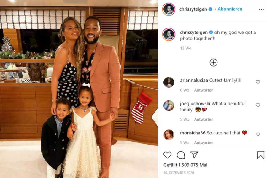 Chrissy Teigen und ihr Ehemann John Legend mit Tochter Luna und Sohn Miles.