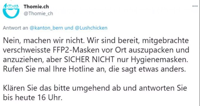 Diskussion über FFP2-Masken in Impfzentren im Kanton Bern. Coronavirus Impfzentrum Kanton Bern