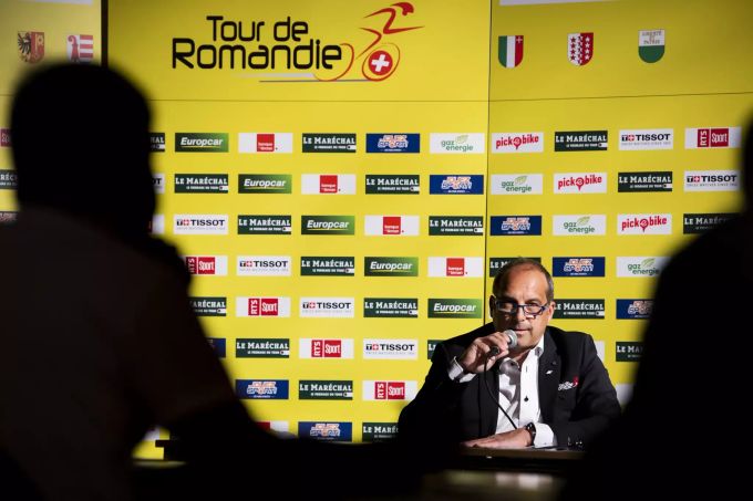 Richard Chassot, Direktor der Tour de Romandie, spricht bei einer Konferenz am 13. April über die 74. Ausgabe der Tour de Romandie. Richard Cassot