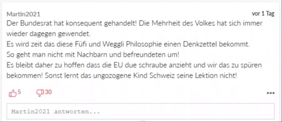 Ein User gratuliert dem Bundesrat zur Entscheidung.