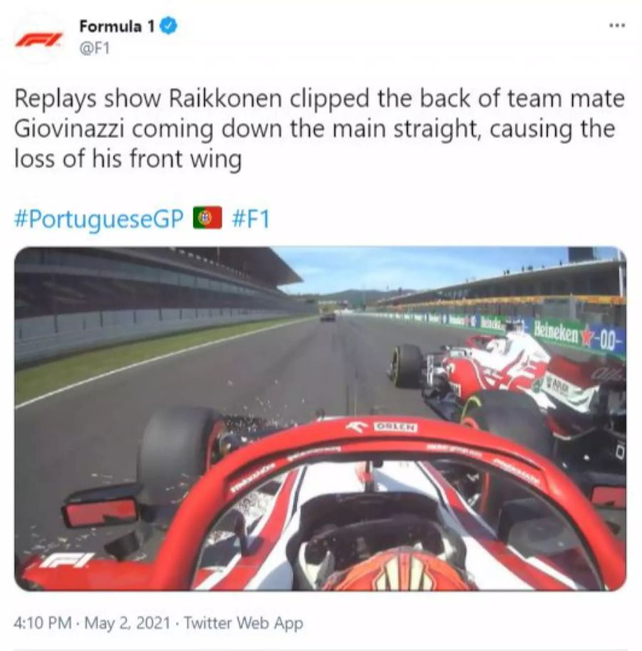 Hier kracht Räikkönen in Giovinazzi.