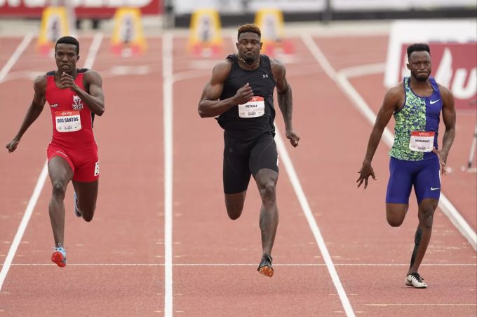 Seattle Seahawks Wide-Receiver D. K. Metcalf, mitte, bei den Golden Games. Seattle Seahawks