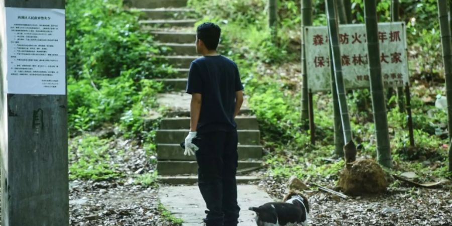 Einsatzkraft der Suchaktion mit Suchhund