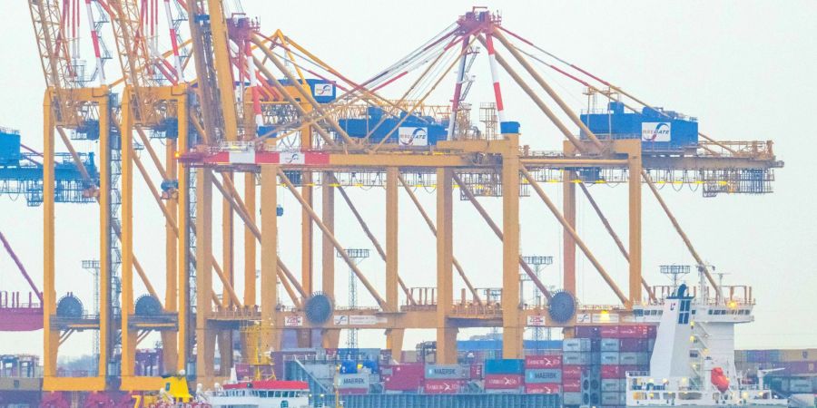Schiffe am Container-Terminal in Bremerhaven.