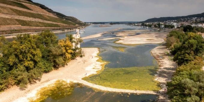 Ausgetrockneter Rhein bei Bingen rhein trocken
