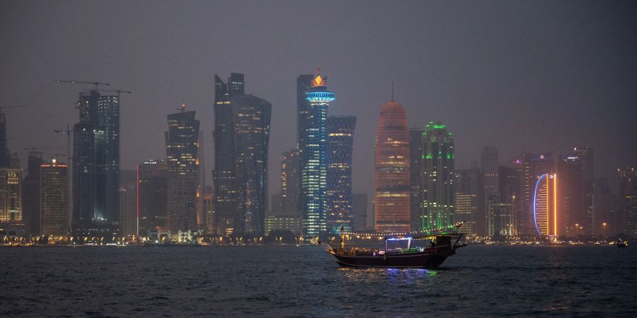 Skyline Dhow Katar Doha Wasser Bucht Nacht