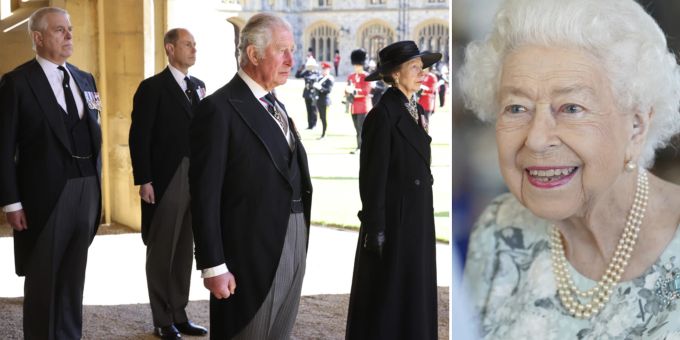 Prinz Andrew, Prinz Edward, Prinz Charles und Prinzessin Anne sind die Kinder von Queen Elizabeth. Queen Elizabeth