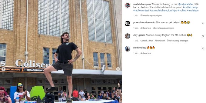 Die Teilnehmer werfen sich gerne in Pose. Die Mullet Championships an der Indy State Fair im Bundesstaat Indiana. mullet