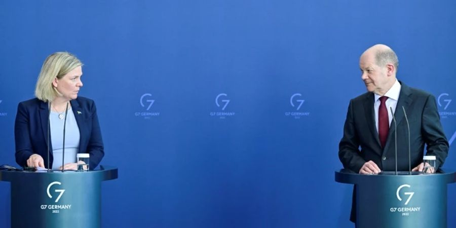 Scholz (r.) und Andersson bei einem Treffen in Berlin im März
