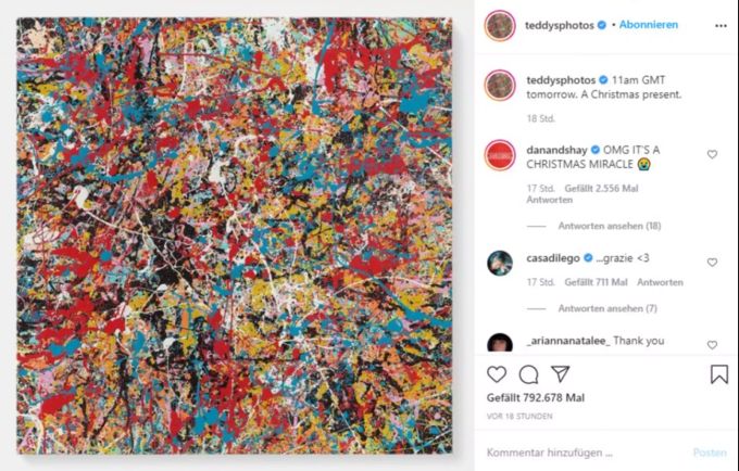 Mit einem Bild von Jackson Pollock kündigte Ed Sheeran ein «Weihnachtsgeschenk» an. ed sheeran