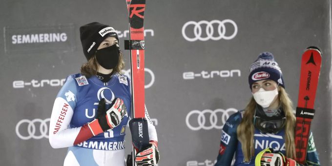 Michelle Gisin (links) und Mikaela Shiffrin (rechts) gehören auch in Zagreb zu den Top-Favoritinnen. Mikaela Shiffrin