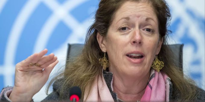 Stephanie Williams, amtierende Sonderbeauftragte des Generalsekretärs und Leiterin der Unterstützungsmission der Vereinten Nationen in Libyen, spricht über den Abschluss des Treffens des Libyschen Politischen Dialogforums, während einer Pressekonferenz im europäischen Hauptquartier der Vereinten Nationen. Neue Übergangsregierung für Libyen