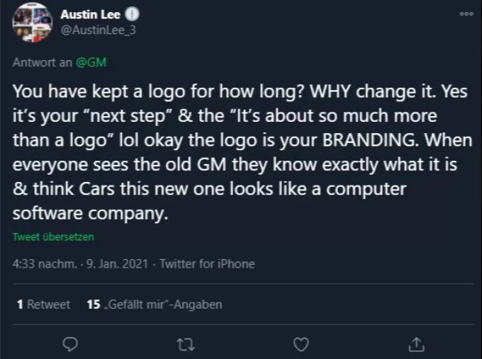 Dieser Twitter-User ist gar nicht zufrieden mit der Logo-Änderung von General Motors. twitter