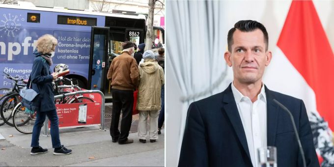 In Österreich könnten die Massnahmen im Kampf gegen das Coronavirus weiter verschärft werden. Gesundheitsminister Wolfgang Mückstein (r.) verhandelt. Coronavirus