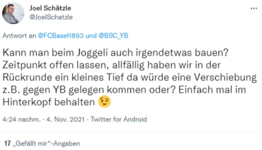 Ein Fan schreibt, ob man bei einem allfälligen Formtief in der Rückrunde auch beim St. Jakob-Park eine Baustelle herrichten könnte.