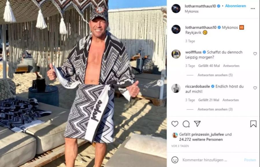 Lothar Matthäus befindet sich derzeit auf Mykonos und hat bereits eine neue junge schöne Brünette an seiner Seite.