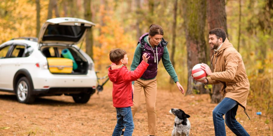 Familie spielt im Wald