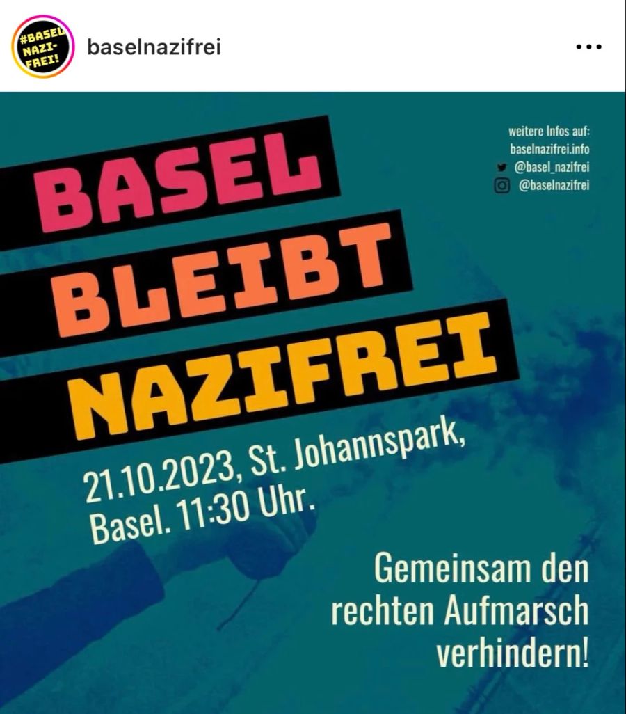 Auf Instagram hatte «Basel Nazifrei» zur Gegendemonstration ausgerufen – der «rechte Aufmarsch» solle gemeinsam verhindert werden.