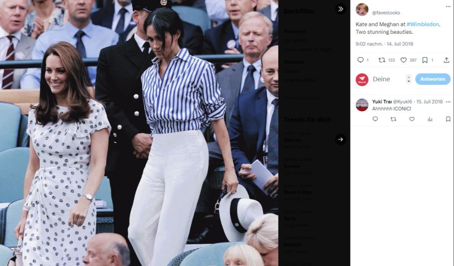 Meghan Markle mit Schwägerin Kate in Wimbledon. Auch hier trägt sie die Hose.