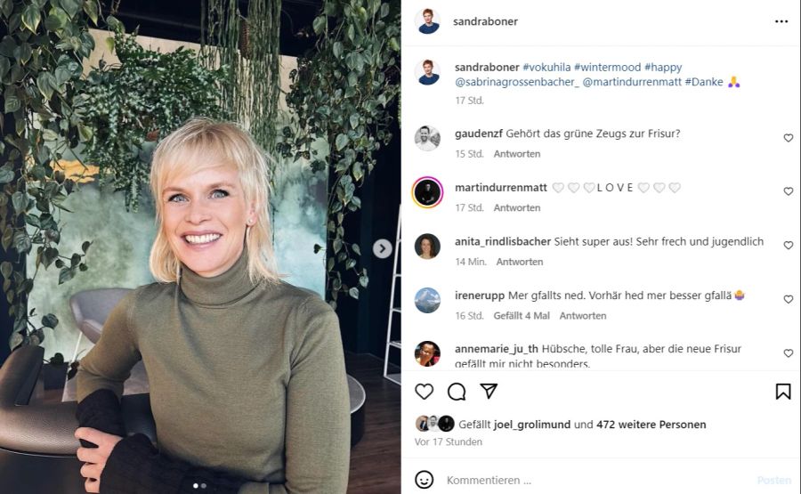 Sandra Boner zeigt auf Instagram ihren Vokuhila.