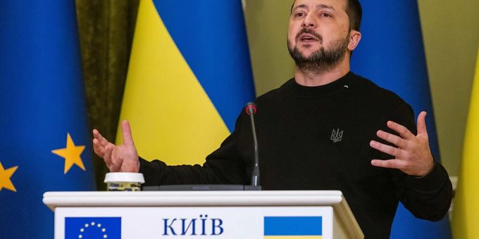 Wolodymyr Selenskyj, Präsident der Ukraine, spricht bei einer Pressekonferenz. Wolodymyr Selenskyj