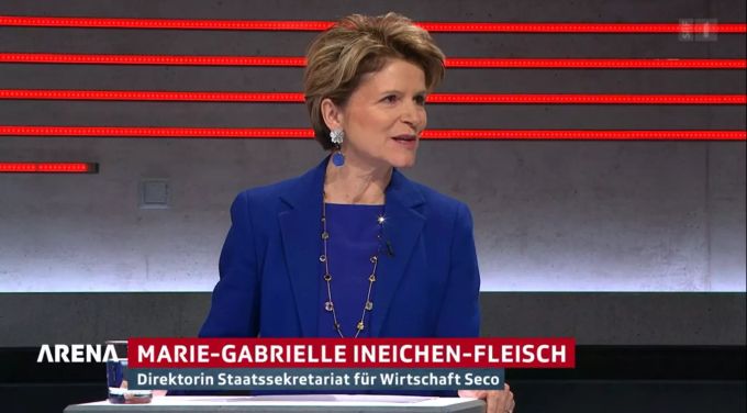 Seco-Direktorin Marie-Gabrielle Ineichen-Fleisch zeigte sich in der «Arena» auch «ein wenig stolz» auf das Milliarden-Paket für die Wirtschaft. SRF «Arena» Seco