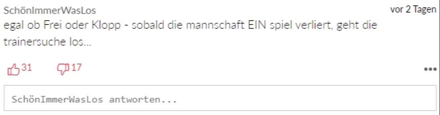 Laut «SchönImmerWasLos» gehe die Trainersuche beim FCB los, sobald ein Trainer auch nur ein Spiel verliert. Da spiele es auch keine Rolle, ob an der Seitenlinie ein Klopp oder ein Frei stehe