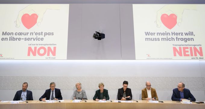 Medienkonferenz vom überparteilichen Abstimmungskomitee «NEIN zur Organentnahme ohne Zustimmung», am 5. April 2022, in Bern mit Verena Herzog. Transplantationsgesetz