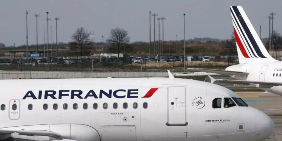 Flugzeuge der französischen Airline Air France stehen auf dem Rollfeld des Flughafens Paris Charles de Gaulle. Foto: Christophe Ena/AP/dpa