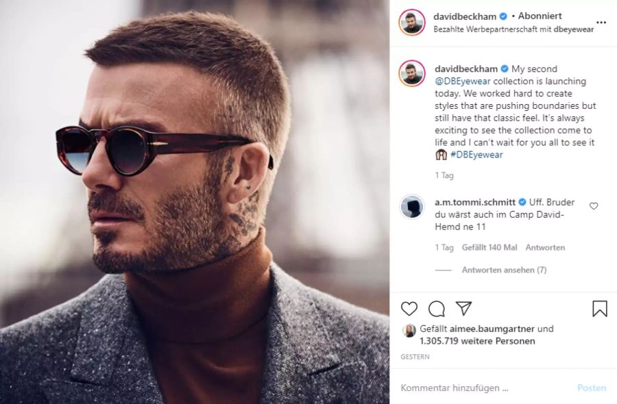 David Beckham wirbt für eine Sonnenbrille.