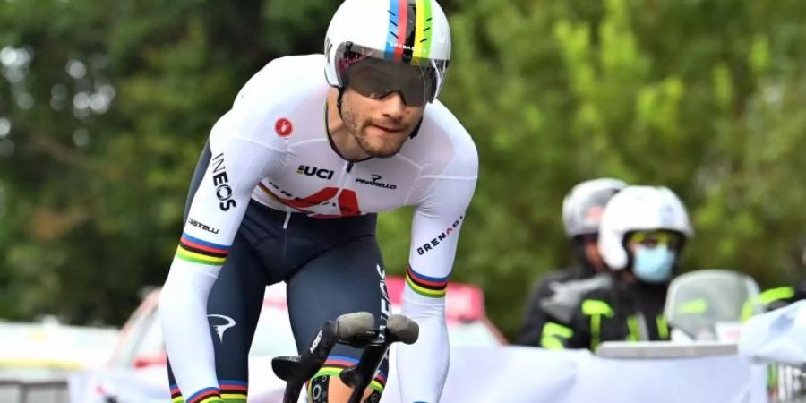 Der Italiener Filippo Ganna holte im Zeitfahren der 1. Etappe des Giro d'Italia den Sieg. Foto: Massimo Paolone/LaPresse via ZUMA Press/dpa