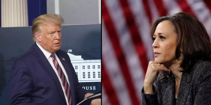 Donald Trump spendete Geld für den Wahlkampf von Kamala Harris. Donald Trump Kamala Harris