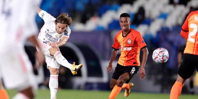 Luka Modric trifft im Spiel gegen Schachtar Donezk zum zwischenzeitlichen 1:3. Real Madrid