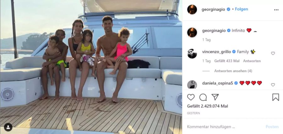 Cristiano Ronaldo entspannt nach dem Wochenende mit seiner Familie auf der Yacht.