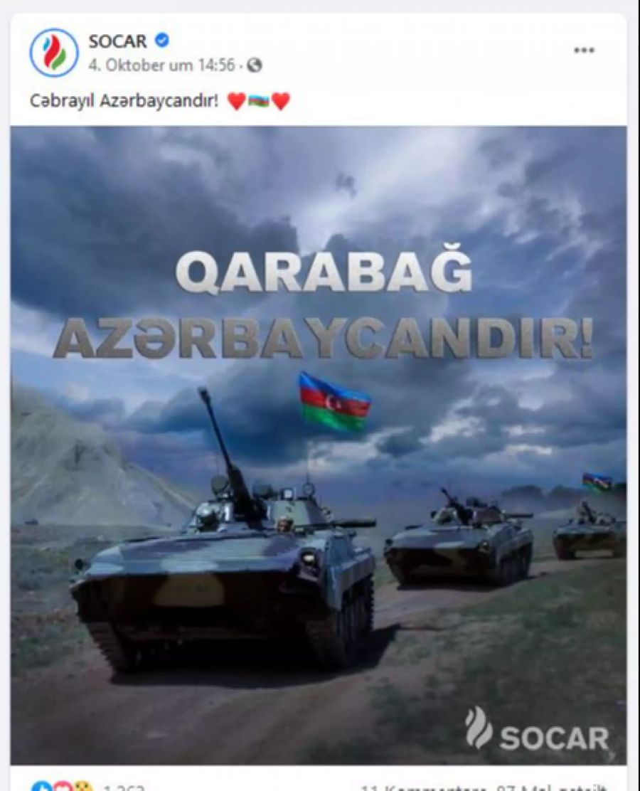 Kriegspropaganda auf den Social-Media-Kanälen von Socar.