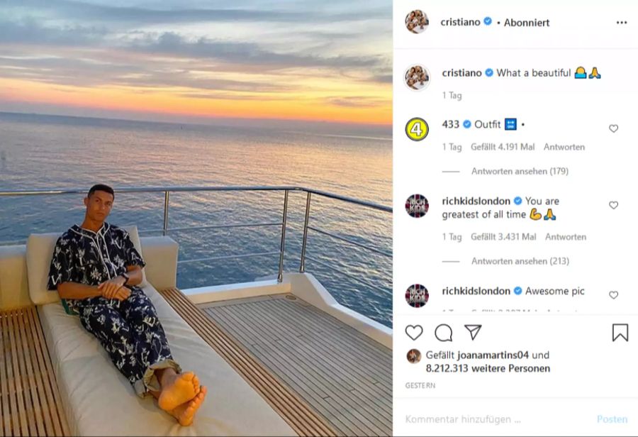 Das ist der neue Pyjama von Cristiano Ronaldo.