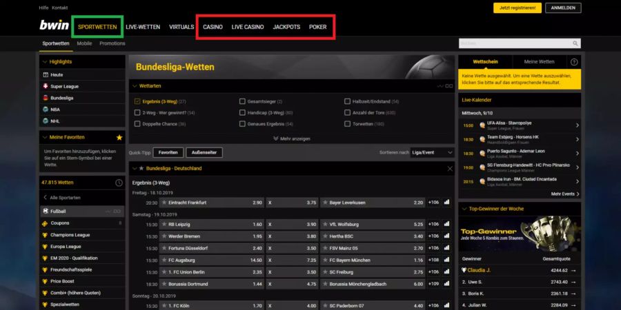 Bwin Homepage