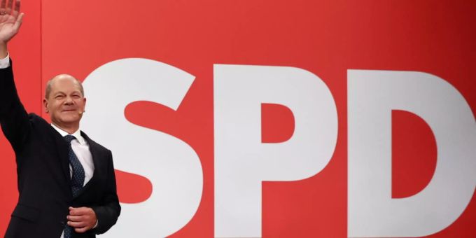 Die SPD mit Kanzlerkandidat Olaf Scholz ist nach der Bundestagswahl in Deutschland die stärkste Partei. olaf scholz