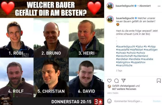 Auf Social Media können die Zuschauer über ihren Lieblingsbauern abstimmen. bauer ledig sucht