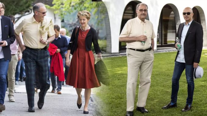 In Gelb scheint sich Bundesrat Guy Parmelin wohl zu fühlen: Links auf der Reise 2018 in Charmey, Rechts in diesem Jahr in Schwyz. Bundesrat