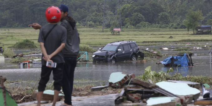 Schäden nach einem Tsunami in Indonesien im Dezember 2018. Am Freitag kam es zu einem Erdbeben, das eine Tsunami-Warnung auslöste. Erdbeben