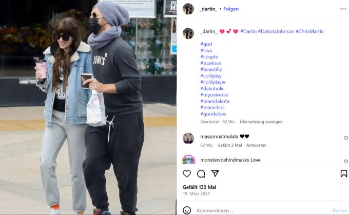 Dakota Johnson und Chris Martin hielten ihre Beziehung weitgehend aus der Öffentlichkeit heraus. dakota johnson chris martin