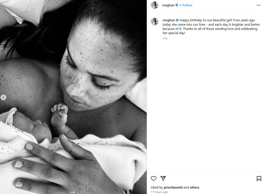 Prinz Harry mit seiner Tochter Lilibet. Die kleine Prinzessin feierte am Mittwoch ihren vierten Geburi.