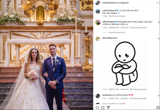 Diogo Jota (†28) hatte erst gerade seine Partnerin Rute Cardoso geheiratet. Liverpool
